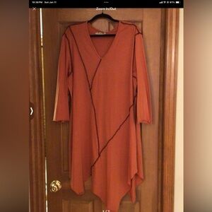 Elegant Rust V-Neck Dress. Cynthia Ashby. Size XL